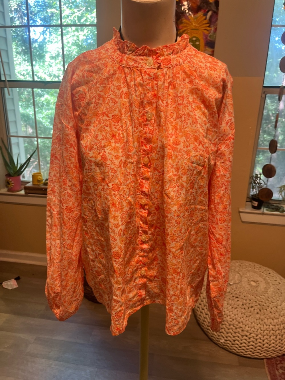 Women's Coral Floral Button-Front Blouse